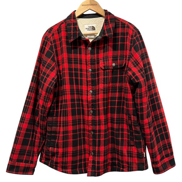 North Face Flannel Fleece Campfire Shacket, Red Black Plaid, L - Picture 11 of 11